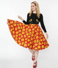 Magnolia Place Red Sunflower Jane Swing Skirt Sale