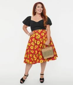 Sale Magnolia Place Plus Size Red Sunflower Jane Swing Skirt