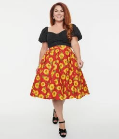 Sale Magnolia Place Plus Size Red Sunflower Jane Swing Skirt