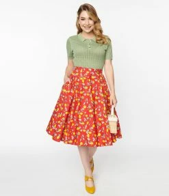 Sale Magnolia Place Red & Lemon Print Sally Swing Skirt