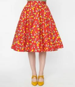 Sale Magnolia Place Red & Lemon Print Sally Swing Skirt