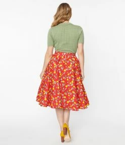 Sale Magnolia Place Red & Lemon Print Sally Swing Skirt