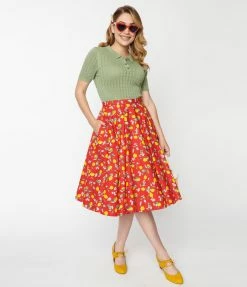 Sale Magnolia Place Red & Lemon Print Sally Swing Skirt