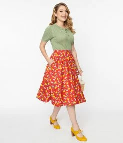 Sale Magnolia Place Red & Lemon Print Sally Swing Skirt