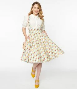 Magnolia Place White & Wildflower Print Abby Pinafore Skirt