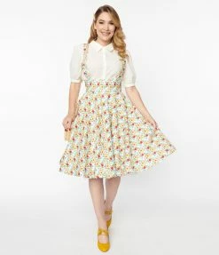 Magnolia Place White & Wildflower Print Abby Pinafore Skirt