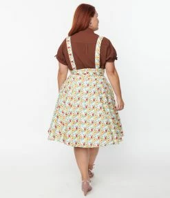 Magnolia Place Plus Size White & Wildflower Print Abby Pinafore Skirt