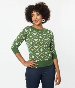 Unique Vintage Green Chicken & The Egg Minou Sweater New Arrivals!