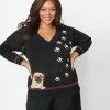 Unique Vintage Plus Size Black & Brown Pug Shelly Sweater Trending