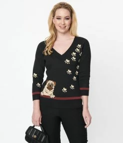 Trending Unique Vintage Black & Brown Pug Shelly Sweater