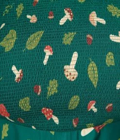 Smak Parlour Plus Size Green & Mushroom Salad Smocked Fit & Flare Dress