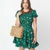 Smak Parlour Green & Mushroom Salad Smocked Fit & Flare Dress New Arrivals!