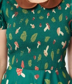 Smak Parlour Green & Mushroom Salad Smocked Fit & Flare Dress New Arrivals!