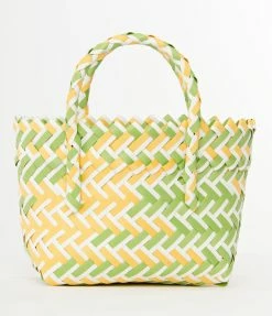 FAME Accessories Yellow & Green Basket Weave Tote Sale