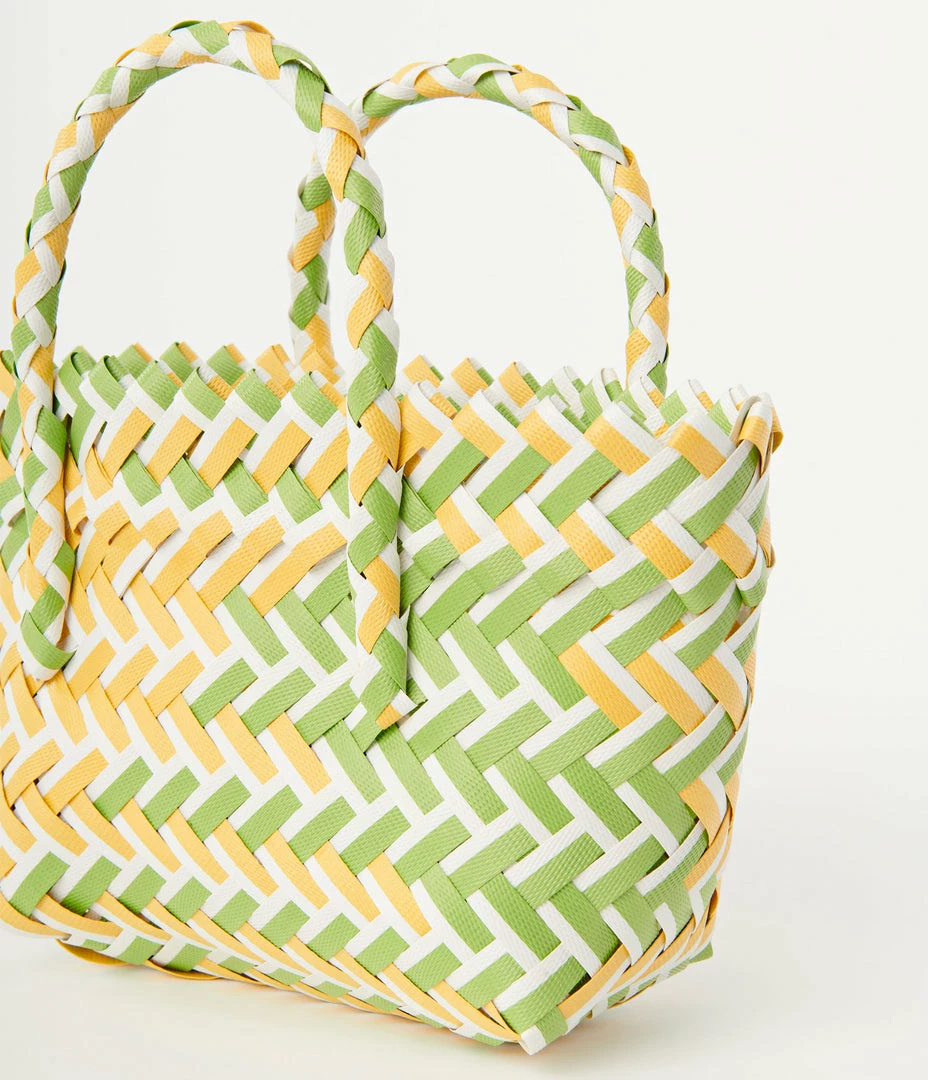 FAME Accessories Yellow & Green Basket Weave Tote Sale
