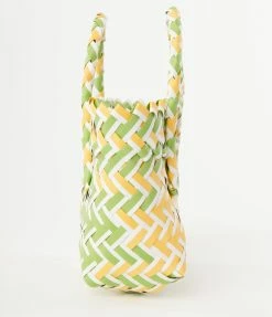 FAME Accessories Yellow & Green Basket Weave Tote Sale