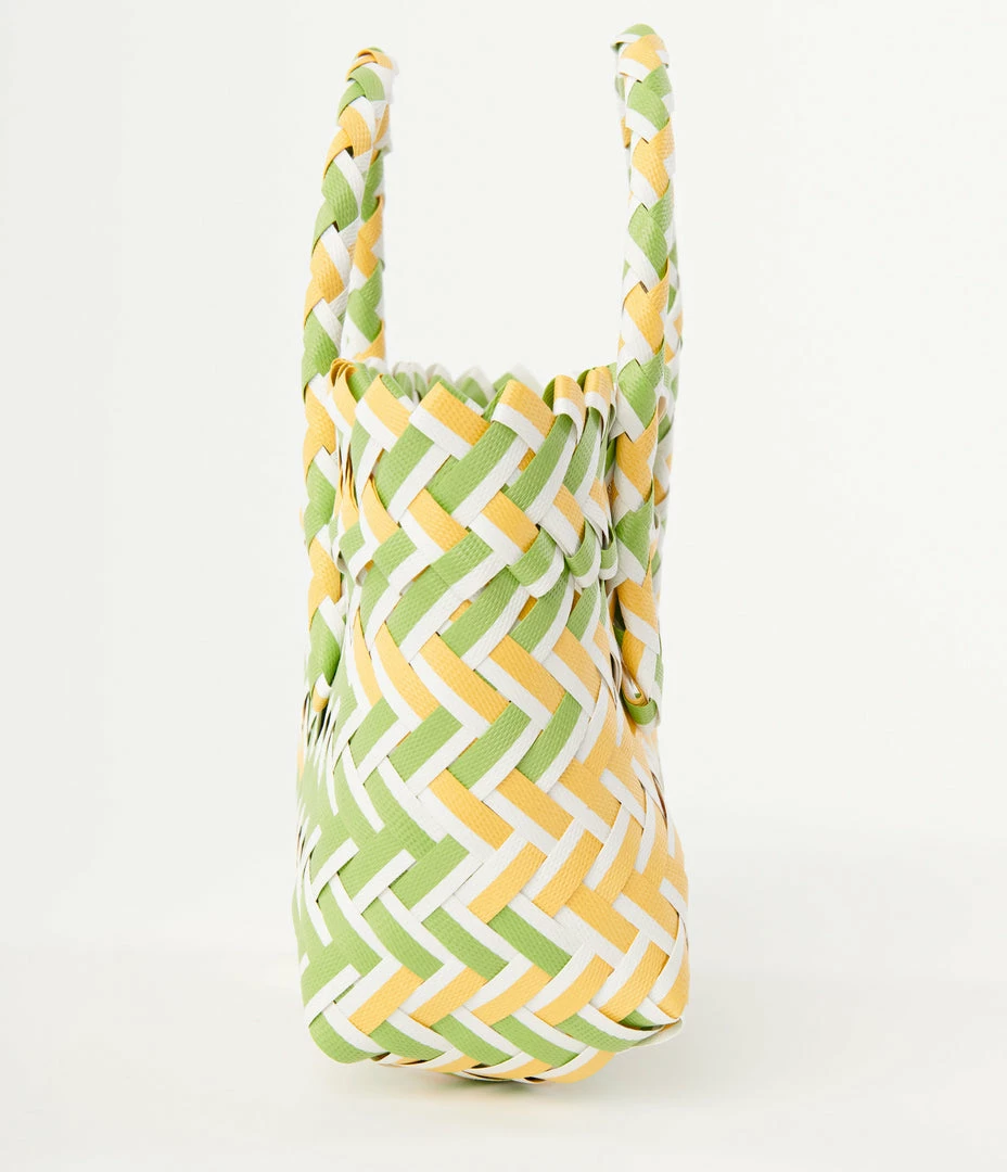 FAME Accessories Yellow & Green Basket Weave Tote Sale
