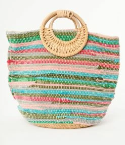 FAME Accessories Rainbow Braided & Straw Tote Bag Sale
