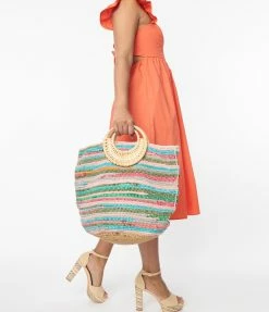 FAME Accessories Rainbow Braided & Straw Tote Bag Sale