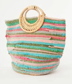 FAME Accessories Rainbow Braided & Straw Tote Bag Sale