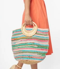 FAME Accessories Rainbow Braided & Straw Tote Bag Sale