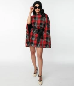 Trending Smak Parlour Red & Black Plaid Savile Row Cape Coat