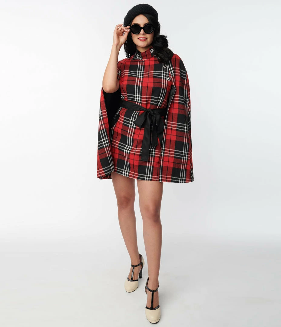 Trending Smak Parlour Red & Black Plaid Savile Row Cape Coat