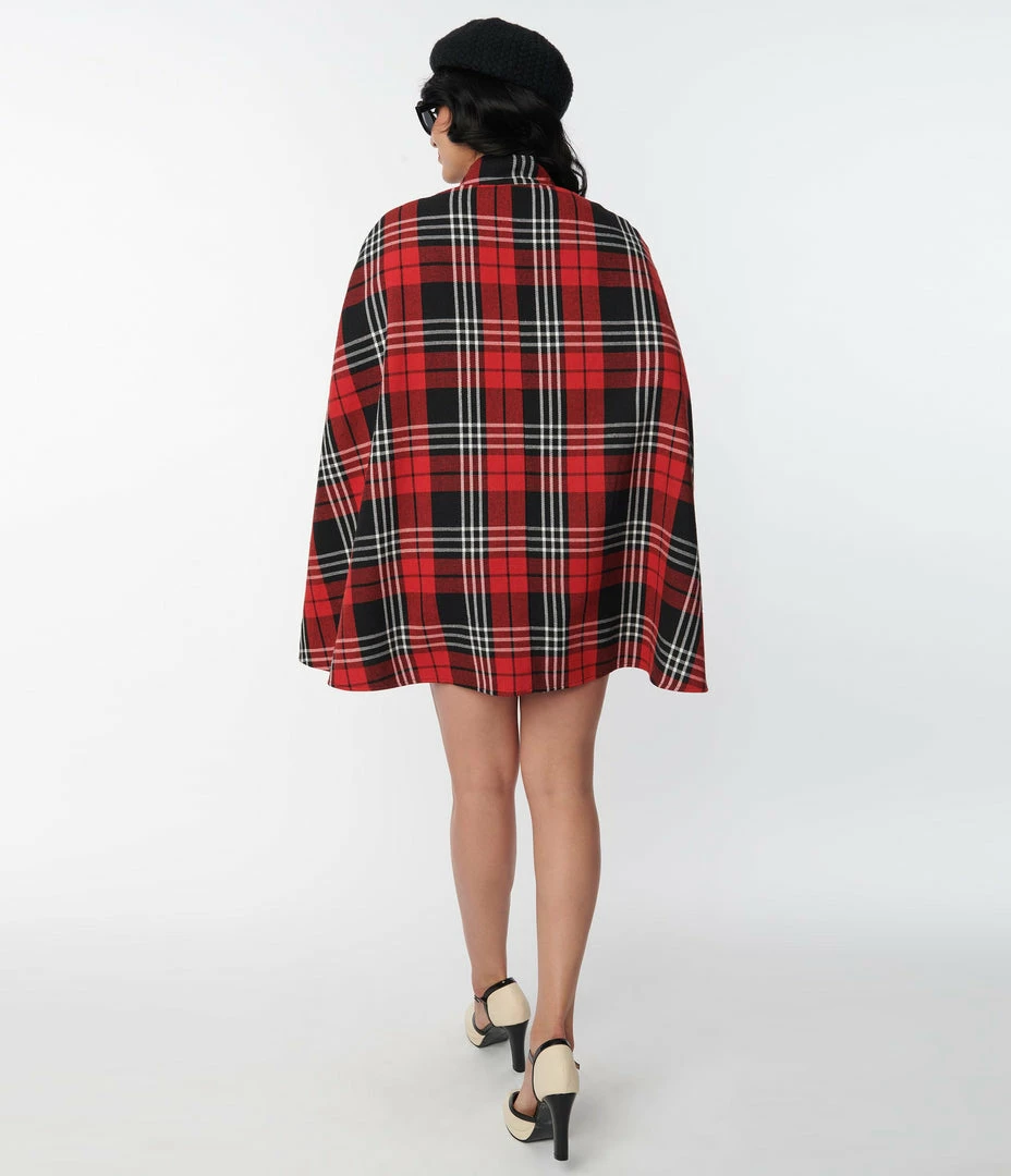 Trending Smak Parlour Red & Black Plaid Savile Row Cape Coat