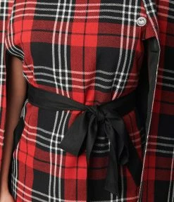 Trending Smak Parlour Red & Black Plaid Savile Row Cape Coat