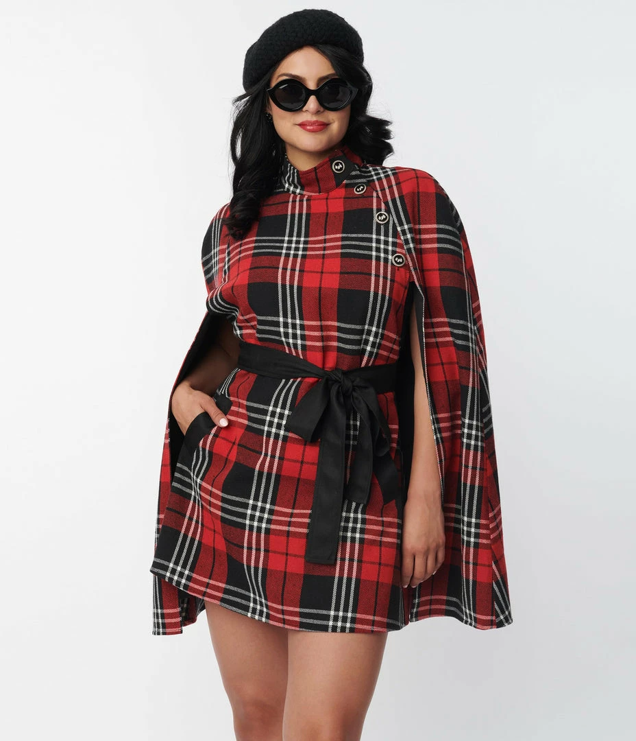 Trending Smak Parlour Red & Black Plaid Savile Row Cape Coat