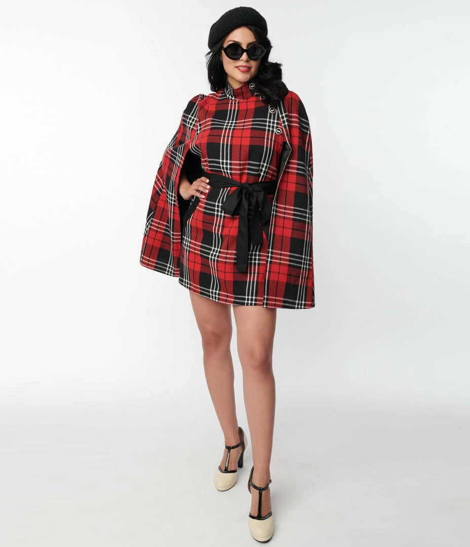 Trending Smak Parlour Red & Black Plaid Savile Row Cape Coat