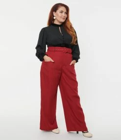 Trending Unique Vintage Plus Size Burgundy Ginger Pants