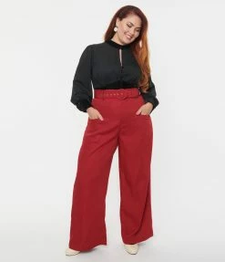 Trending Unique Vintage Plus Size Burgundy Ginger Pants