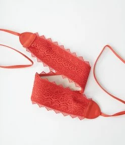 MAY BLUE Red Lace Waistband