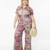 Smak Parlour Plus Size Purple & Green Abstract Paisley Jumpsuit