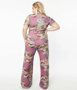 Smak Parlour Plus Size Purple & Green Abstract Paisley Jumpsuit