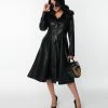 Unique Vintage Black Vegan Leather & Fur Carrie Swing Coat