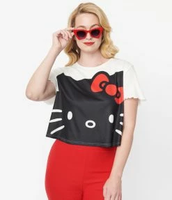 Hello Kitty X Smak Parlour Black & White Boxy Crop Tee Clothing
