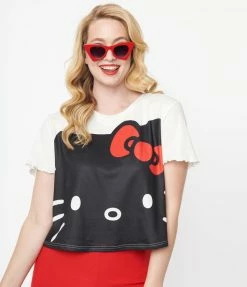 Hello Kitty X Smak Parlour Black & White Boxy Crop Tee Clothing