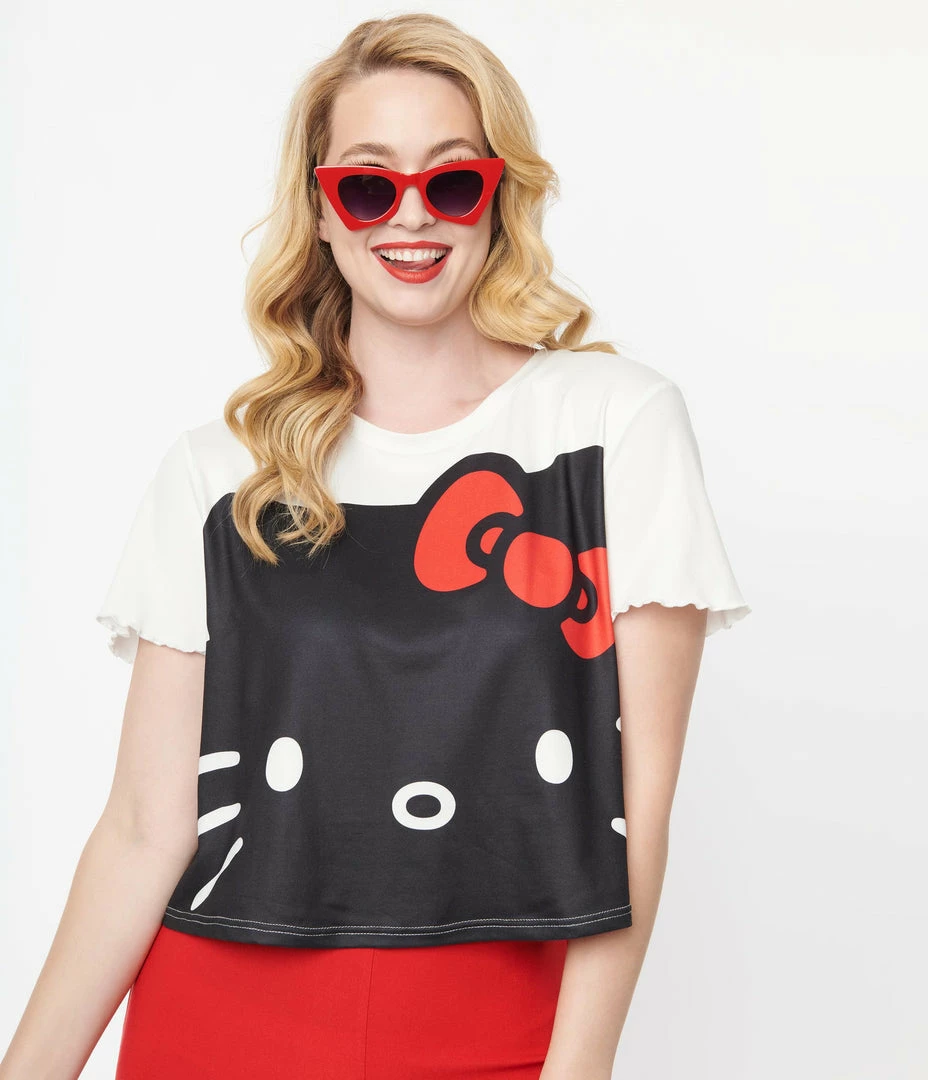 Hello Kitty X Smak Parlour Black & White Boxy Crop Tee Clothing