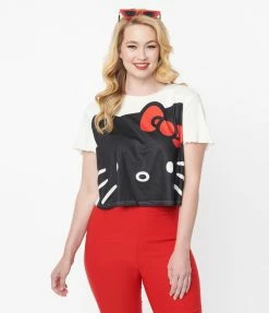 Hello Kitty X Smak Parlour Black & White Boxy Crop Tee Clothing