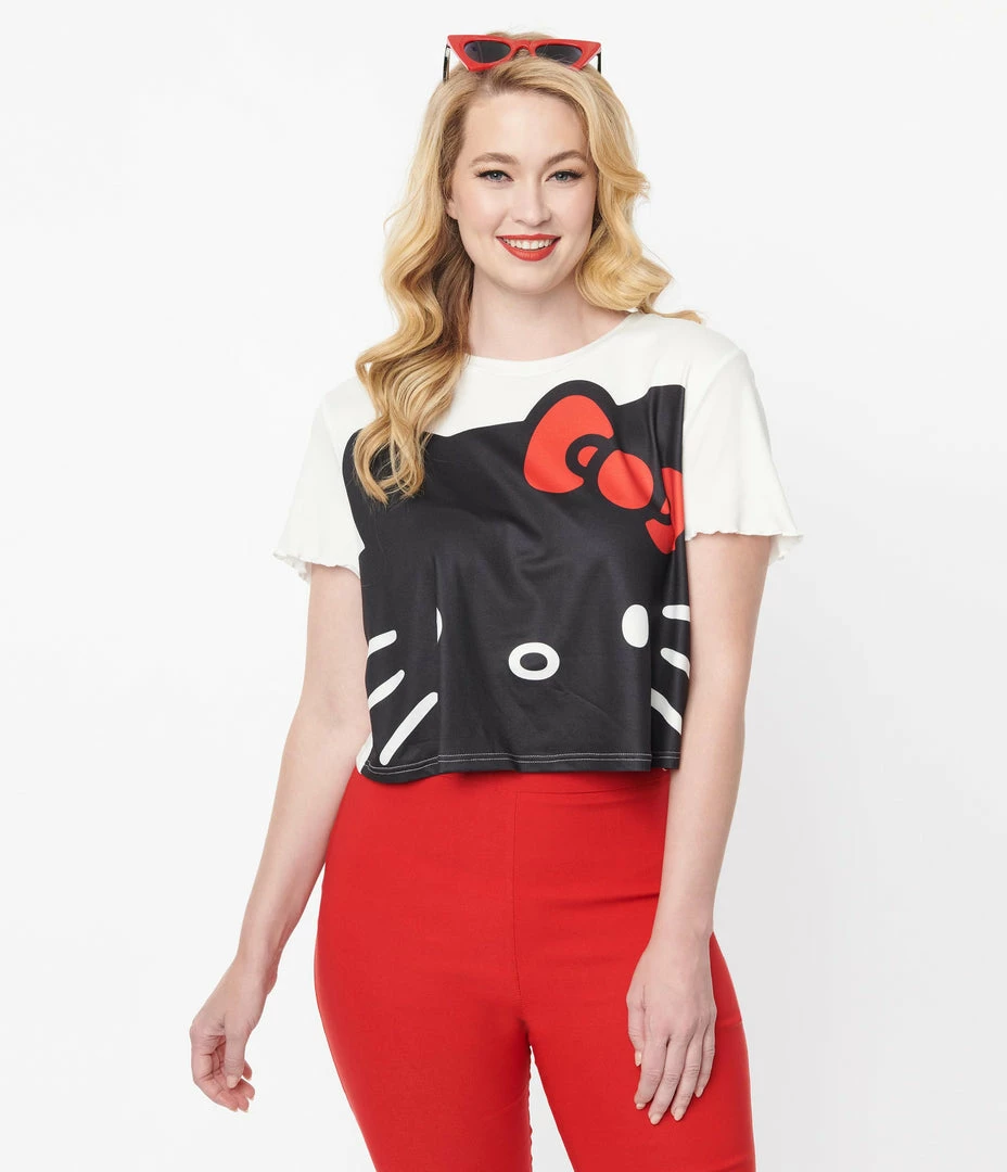 Hello Kitty X Smak Parlour Black & White Boxy Crop Tee Clothing