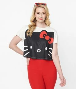 Hello Kitty X Smak Parlour Black & White Boxy Crop Tee Clothing