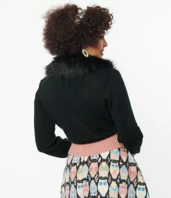 Unique Vintage Black & Owl Sweater Cardigan Clothing