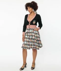 Unique Vintage Black & Owl Sweater Cardigan Clothing