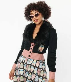 Unique Vintage Black & Owl Sweater Cardigan Clothing