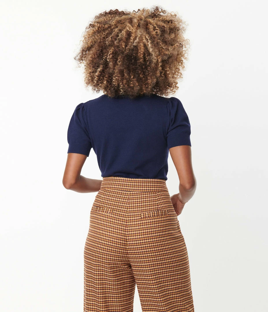 Unique Vintage Navy Christmas Tree Embroidered Sweater Clothing