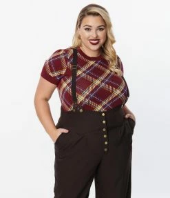 Unique Vintage Plus Size Burgundy Plaid Sweater