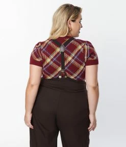 Unique Vintage Plus Size Burgundy Plaid Sweater