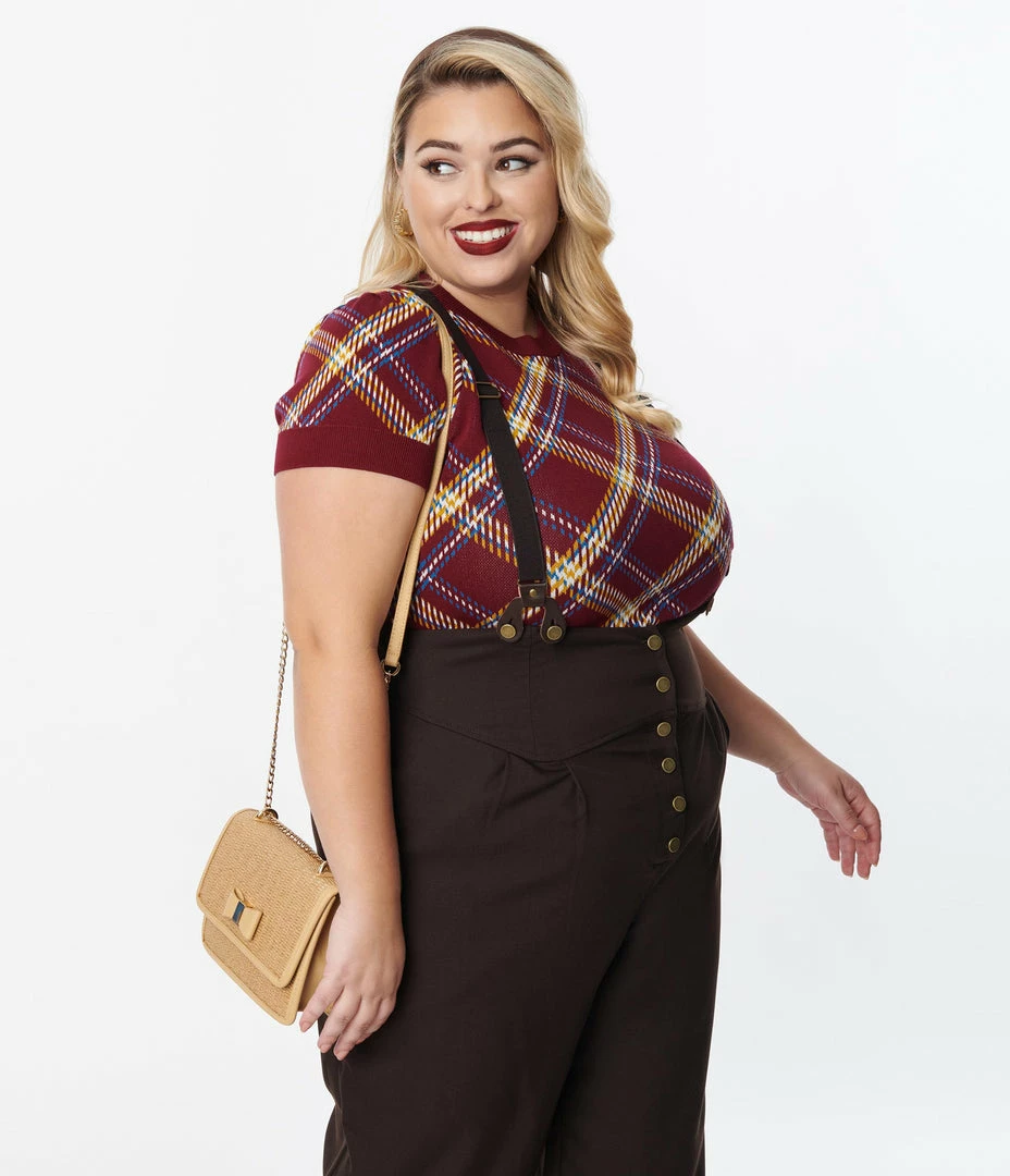 Unique Vintage Plus Size Burgundy Plaid Sweater
